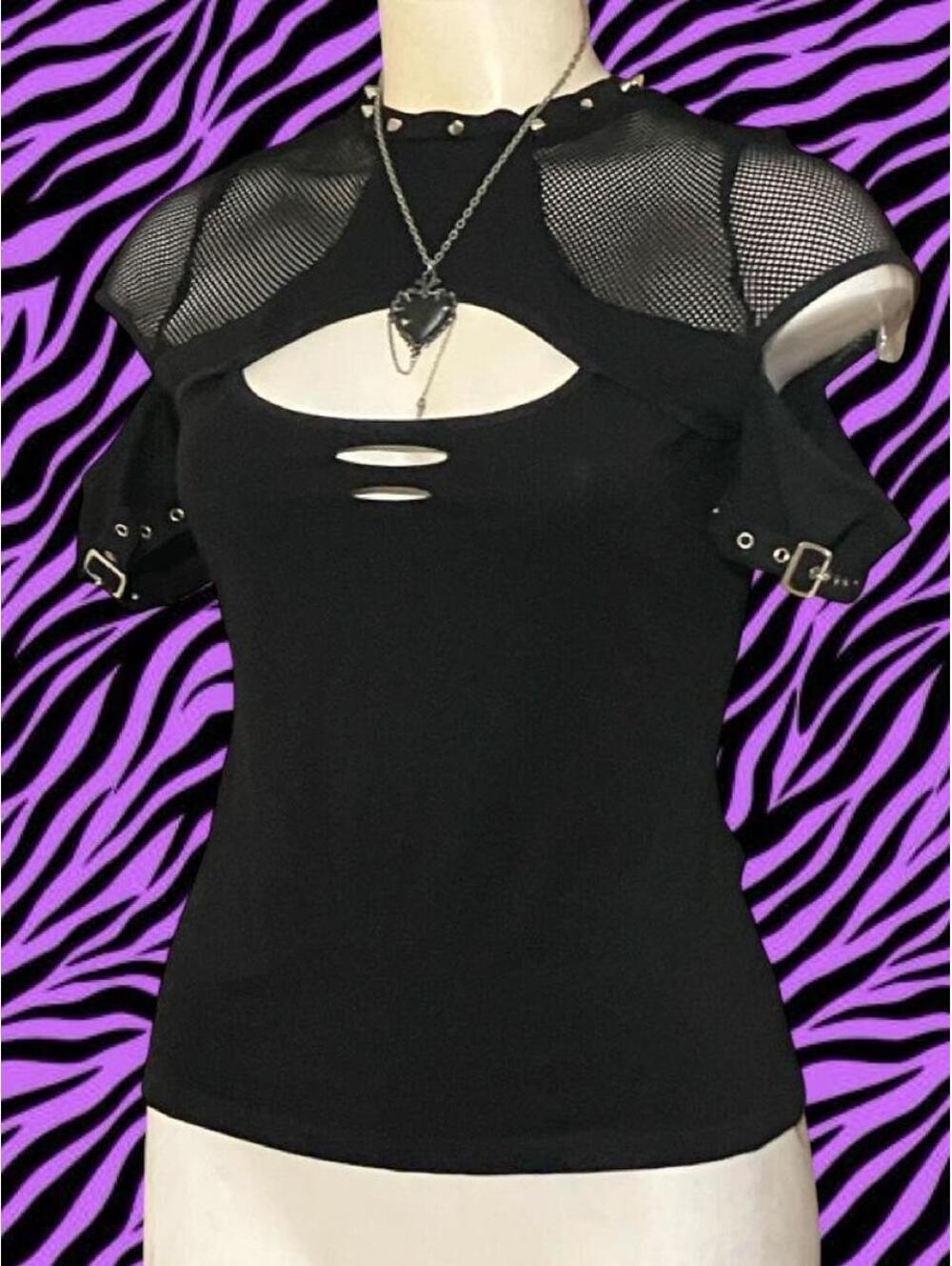 SICKK Devil Fashion black mesh cutout top
